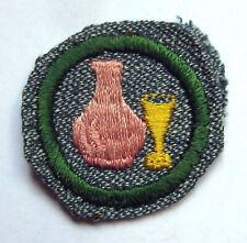  Rare Vintage 1947 Girl Scout GLASS BADGE Vase Goblet Blowing Patch WHITE Stitch picture