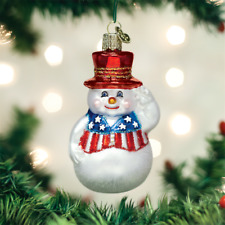 Patriotic Snowman glass Ornament Old World Christmas NEW IN BOX Americana USA picture
