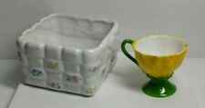 Teleflora Gift Porcelain Floral Weave Easter Basket Container & flower cup picture
