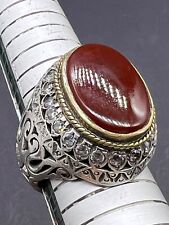 Rare Beautiful Old Ancient Yemeni Agate Central Asian Pure Sliver Ring From 🇦🇫 picture