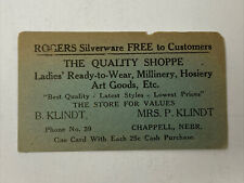 1920's Rogers Silverware Chappell NE Business Card Klindt Store Nebraska Shoppe picture
