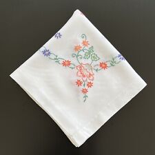 Vintage -  White Linen - Hand Embroidered Table Cloth - 116cm x 112cm picture