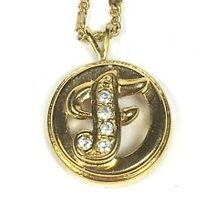 Vintage Signed Avon Sparkling Initial Necklace Letter F Gold Tone picture