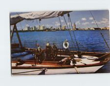 Postcard Boat & Skyline of Miami seen from Miami Beach Florida USA picture