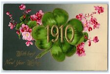 1910 New Year Flowers Clover Winsch Back Embossed Posted Antique Postcard picture