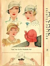  Vintage McCall Ladies 1930's Tie On Fabric Hat Reproduction Sewing Pattern #112 picture