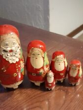 Vintage Russian European Christmas Hand Painted Santa Claus Nesting Doll 5 pc. picture