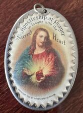 Vintage Religious Pendant Sacred Heart Copyright 1938 1.75”x 1.25” In Size picture