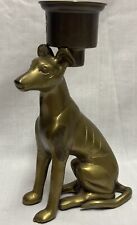 Vintage Heavyweight Brass Sitting Dog Figure Taper Candle Holder picture