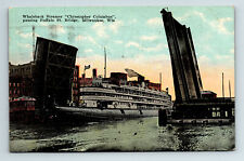 c1921 Postcard Milwaukee WI Whaleback Steamer Chirstopher Columbus Drawbridge picture