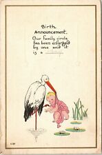 C.1910s Birth Announcement Adorable Baby & Stork Bird Fantasy Postcard 79 picture