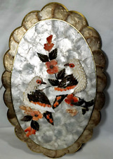 Vintage Capiz Shell Scalloped Seashell Art Birds an Flowers 11
