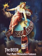 Schlitz Beer Lady with Globe Logo NEW METAL SIGN: 9x12