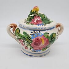 Italian Renaissance Revival Floral & Pear Covered Sugar Bowl VTG 4.5