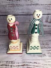 Avon Mr And Mrs. Snowman Taper Candle Holders Country Decor Winter Christmas picture