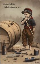 French boy WWI patriotic Boche (German Army) were here alcohol keg artist signed picture