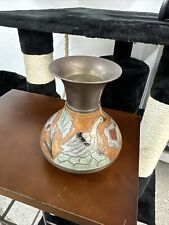 Vintage Enameled Solid Brass Vase Hand Painted from India picture