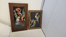 Vintage Mexican Aztec Feather Craft Hand Painted Art Bird Picture Wood Frame -2 picture