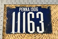 1906 Pennsylvania Porcelain License Plate 11163 First Issue STERN CONSIGNMENT picture
