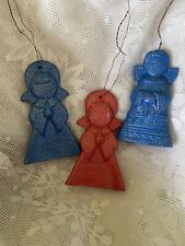 Vintage Hand Painted Ceramic Christmas Angel Ornaments Set Of 3 picture