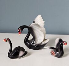 Lot of 3 Miniature Black Swan Porcelain Figurines MCM Japan Bird Bone China picture