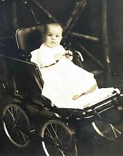 1910 RPPC - BABY IN STROLLER antique real photo postcard INFANT PRAM PHOTOGRAPH picture