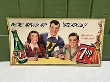 Vtg 1948 7-Up College Students Lithograph Advertising Cardboard Sign Display picture
