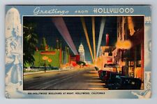 Hollywood CA-California, Hollywood Boulevard At Night, Antique Vintage Postcard picture