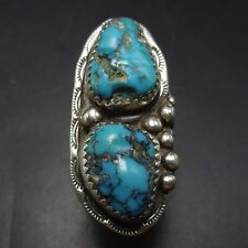 Vintage ORVILLE TSINNIE Navajo BLUE MORENCI TURQUOISE SterlingSilver RING size 6 picture