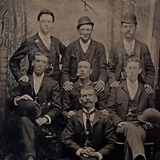 Antique Tintype Group Photograph Handsome Men Affectionate Bowler Hat Cigar picture