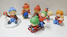 6 Vintage Lot figurines Enesco 1980's Kids Playing in Snow Christmas picture