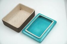 Vintage 1950's Turquoise Art Pottery Ceramic Cigarette / Trinket Box picture