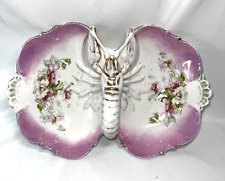 Majolica German Divided Lobster Oyster Dish #6245 Pink Gold picture