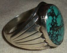 VINTAGE NAVAJO TURQUOISE STERLING SILVER RING GREAT STAMPWORK SIZE 10.5 vafo picture