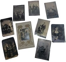 1800s Tin Type Photograph Lot of 9 Victorian Men Ladies Families Antique picture
