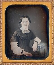 Pretty Light Eyed Young Lady Plaid Dress Tinted 1/6 Plate Daguerreotype T327 picture