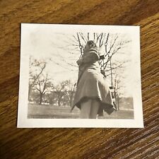 Sexy Lady in Dress Leaning Swing Upskirt 1940s B&W Vintage Photo T3 picture