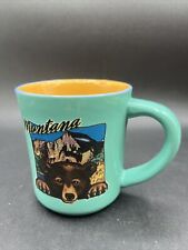 Montana Souvenir Teal Coffee Cup Mug Ceramic W/ Bear, And The Mountains picture