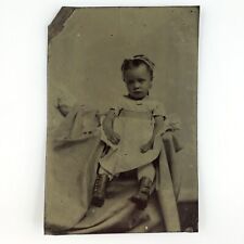 Revealed Hidden Mother Arm Tintype c1870 Antique 1/6 Plate Girl Kid Photo A3605 picture