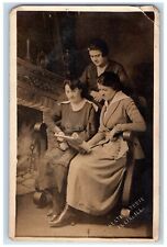 c1910's Girls Reading Book Heaton Studio Elgin Illinois IL RPPC Photo Postcard picture