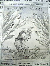 1935 Chicago newspaper w political Cartoon against FRANKLIN D ROOSEVELT NEW DEAL picture