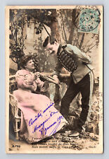 c1905 RPPC French Romance Woman & Soldier Hand Colored Portrait CLC Postcard picture