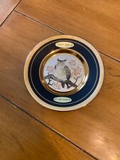 Vintage Art of Chokin Great Horned Owl 4” Plate Copper & 24 Kt. Gold Etched picture