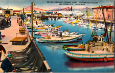Vintage C. 1930's Fishing Fleet Fisherman's Wharf Boats California CA Postcard picture