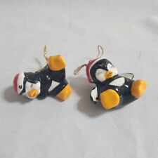 VTG Pair Tumbling Laughing Penguin Figurine Santa Hat Christmas Ornament AS IS picture