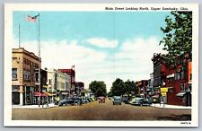 Main St Lunch Cafe Restaurant Cars Stores Upper Sandusky OH C1940's Postcard M13 picture