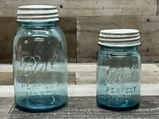 Vintage 1923-1933 Quart And Pint Blue Ball Perfect Mason Jars. Both #1 picture