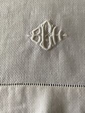 Pretty Vintage White Linen Damask Show Towel ~w/Monogram “BCH” ~ 16” x 27” picture