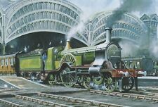 TRAINS & RAILWAYS  c 1890 STIRLING No 5 LOCOMOTIVE AT YORK STATION MOUNTED PRINT picture