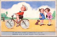 Vintage Belgian Comic Greetings Postcard Boy on Bicycle / in Dutch & French picture